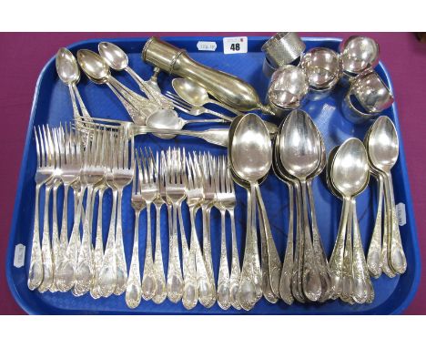 A German Table Fork, (stamped crescent/crown mark and "800", 62g); a hallmarked silver child's fork and spoon, Sheffield 1905
