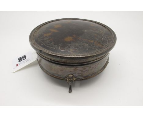 A Hallmarked Silver Trinket Box, HM, possibly Birmingham 1922 (marks rubbed), of circular form with piqué work hinged lid, ra