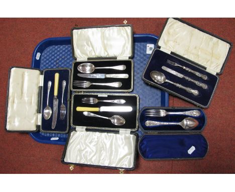 A Decoratived Hallmarked Silver Three Piece Child's Cutlery Set, George Unite, Birmingham 1870 (damages), in an associated ca