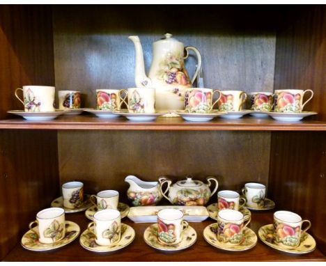 Aynsley Orchard Gold pattern coffee set comprising: coffee pot, sucriere, cream jug and seventeen coffee cans and saucers   C