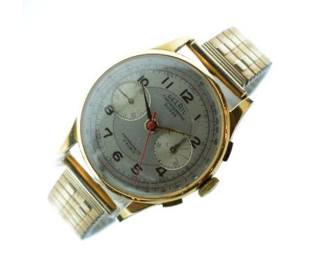 Gentleman's Delrio Chronograph Suisse gold coloured metal chronograph, signed two-tone silver coloured dial with two register