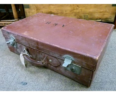 Vintage leather suitcase having monogram A.E.H   Condition: 