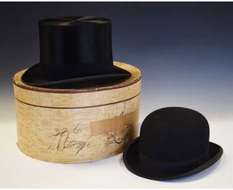 Vintage top hat in cardboard hat box and a bowler hat (size 7)   Condition: 