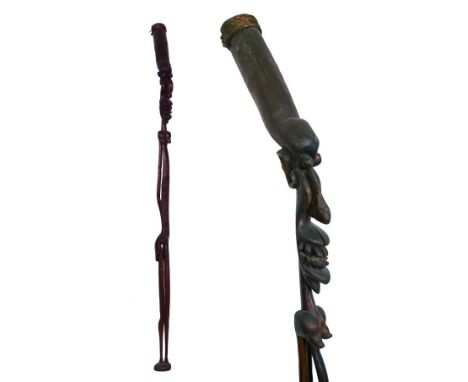 Ethnographica - African figural staff, formed as a standing woman, 170cm high   Condition: 