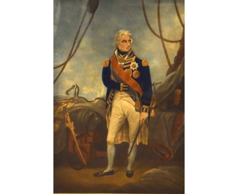 19th Century coloured print after Sir William Beechey, engraved by Edward Bell, depicting Horatio Lord Viscount Nelson, frame