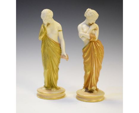 Pair of Royal Worcester blushware figures - Joy and Sorrow No's 2/57 and 2/58   Condition: 