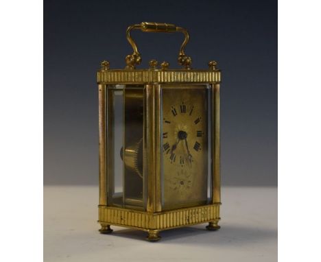 20th Century brass cased carriage clock with matte gilt ground dial and Morocco bound case   Condition: 