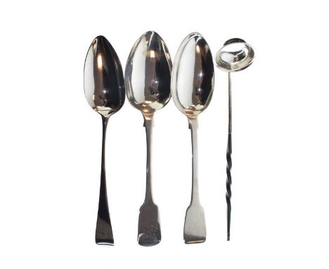 William IV York silver Fiddle pattern tablespoon, 1834, two others, Exeter 1842 and London 1804, combined weight 5.3oz approx