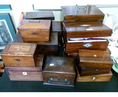 Collection of mainly Victorian mahogany, rosewood and walnut caddies, trinket boxes and other boxes   Condition: 