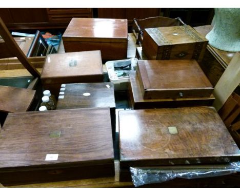 Collection of Victorian mahogany, walnut and rosewood writing boxes, trinket boxes etc   Condition: 