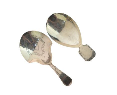 George III engraved silver caddy spoon, London 1799 together with a similar George IV caddy spoon, Birmingham 1821   Conditio