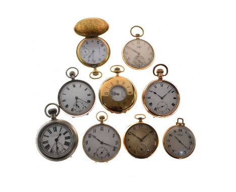 9ct gold cased top wind pocket watch, the white enamel dial with Arabic numerals and subsidiary seconds dial, a French engine