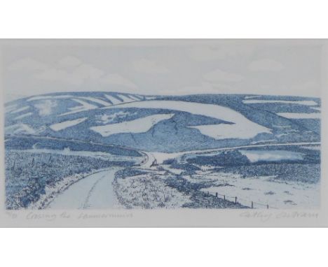 CAT OUTRAM (SCOTTISH CONTEMPORARY),CROSSING THE LAMMERMUIRS, Ltd Ed etching, 14/50, signed and titled in pencil, framed under