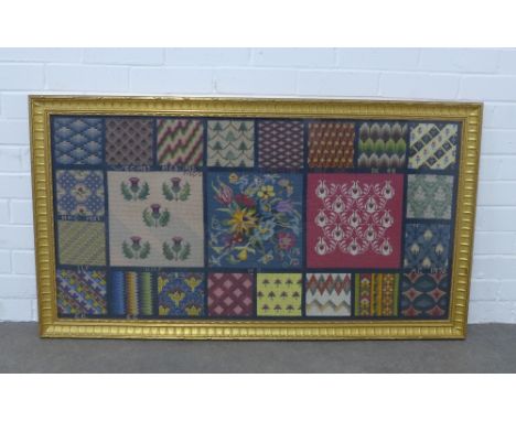 Early 20th century Scottish tapestry, with a thistle design panel and bargello panels, some sections dated 1937 and initialle