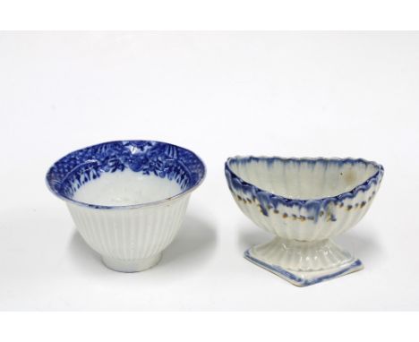 Hollins pearlware cup, bell form with fluted body, circa 1815, together with a pearlware salt, possibly Swansea, 6cm (2)