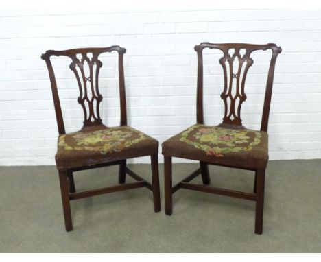 Pair of Georgian mahogany side chairs with tapestry upholstered seats, 57 x 93 x 39cm. (2)