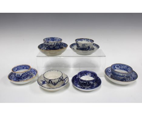 A collection of late 18th &amp; early 19th century blue and white teabowls and saucers to include Dixon Phillips &amp; Co 'Te