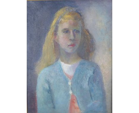 MARGARET LAING (SCOTTISH 1894 - 1970), half length portrait of a young girl,  oil on canvas, signed and dated 1963, framed un