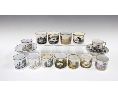A collection of eleven early 19th century bat printed porcelain coffee can cups to include Newhall, Minton &amp;  Herculaneum