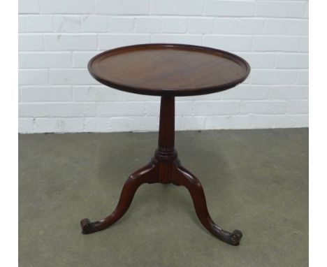 Mahogany pedestal table with circular dished top on a baluster column and tripod legs with scroll feet,  46 x 52cm.