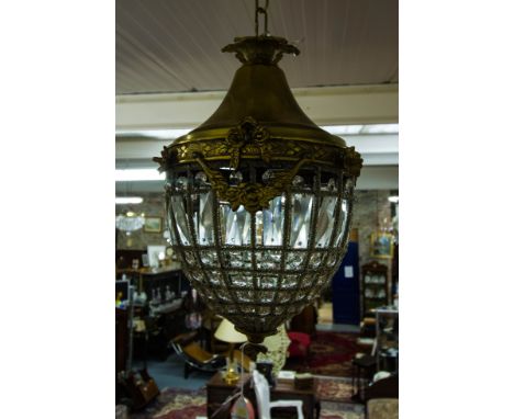 CRYSTAL BRASS MOUNTED CAGE HALL LANTERN
