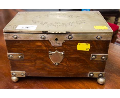 ANTIQUE OAK + SILVER PLATED TEA CADDY