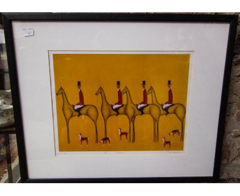 PAIR OF HUNTING PRINTS , SIGHED J SWINDELL