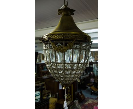 CRYSTAL BRASS MOUNTED CAGE HALL LANTERN