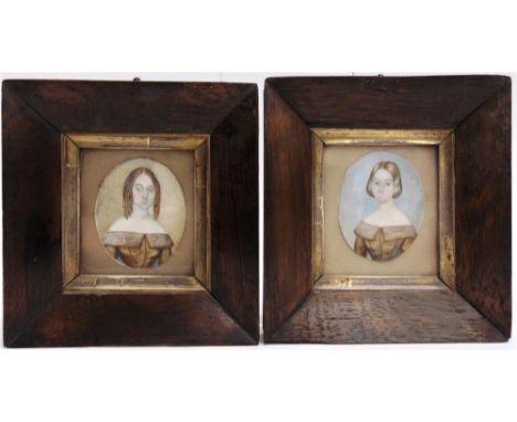 BRITISH SCHOOL (19TH CENTURY)  Portrait miniatures of two sisters,  the first identified verso as Elizabeth Stacy (1822-1912)