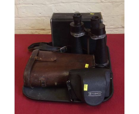 Pair of Barr and Stroud 7 x British military broad arrow marked binoculars serial no. 45454 also a Voightlander Superb and a 