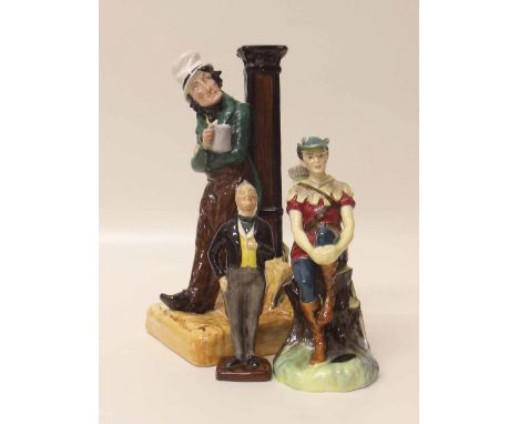 Bretby "Jingle" lamp base, Paragon figure of Robin Hood, Lancaster Pcksniff. Condition report: see terms and conditions