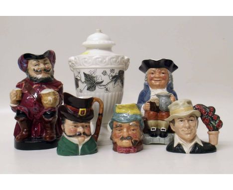 Royal Doulton Toby's "Sir John Falstaff",  "The Gardener", two Kelsboro jugs "Toby Jug" and "Gaffer", one other jug and Wedgw