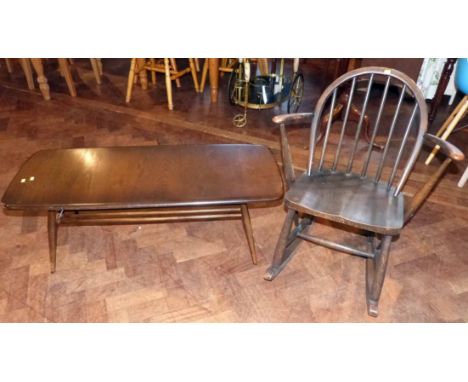 Ercol rocking chair and similar coffee table. Condition report: see terms and conditions