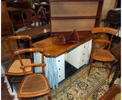 Dressing table with birch top, three bedroom chairs, wall shelves and corner bracket. Condition report: see terms and conditi