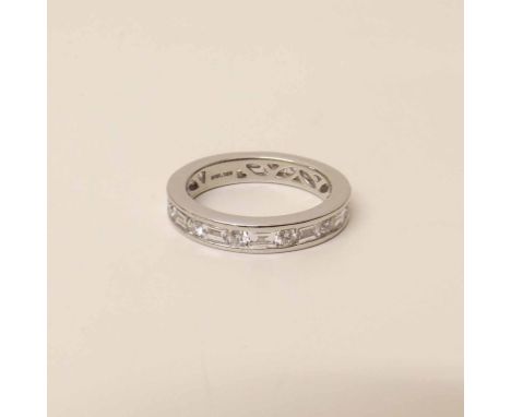 Platinum and diamond eternity ring. Condition report: gross weight 6.1g; ring size +/-M; hallmark: "950", indicated D167; cut