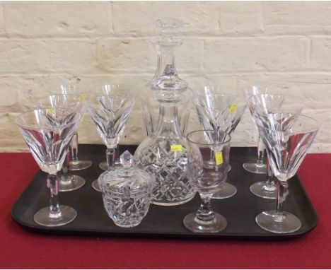 Waterford Sheila pattern decanter and ten glasses together with another decanter lidded box and a  Victorian glass. Condition