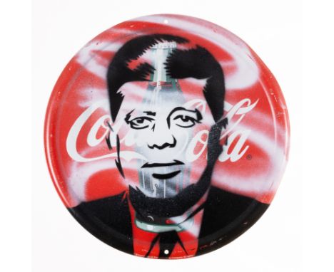 Pure Evil (b.1968)Coca-Cola Bottle JFKSpraypaint on vintage signage, 2017, signed, dated and inscribed ‘Venice Beach’ in blac