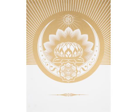 Shepard Fairey (b.1970)Obey Lotus Crescent (White & Gold)Screenprint in colours with diamond dust, 2013, signed in pencil ver