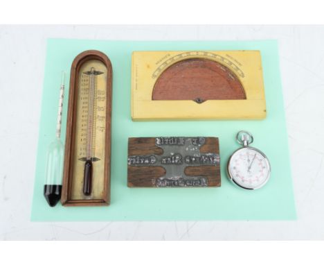Scientific Instruments, a microscope camera lucida by Sartory, cased, a military stop watch (working) by CWC, a Mercer gauge,