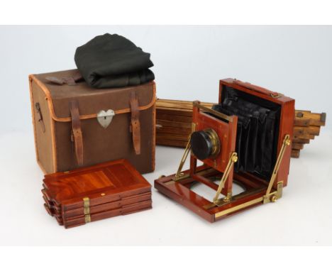 A W. Allen Half Plate Mahogany &amp; Brass Field Camera, wih J. H. Dallmeyer No.1a Rectilinear brass lens, serial no. 13147, 