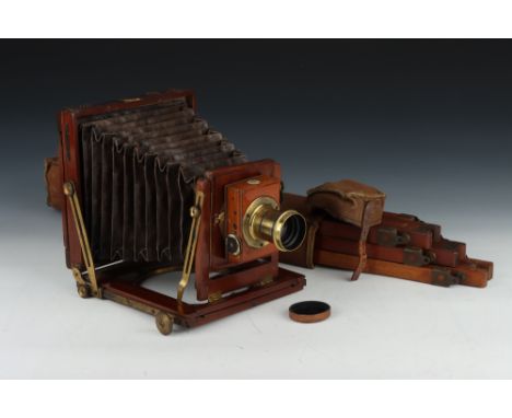 Brass &amp; Mahogany Halfplate Field Camera, English, c.1880, unsigned fo typical form, with a Thornton Pickard Shutter and B