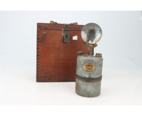 A Rare Miners Acetylene Lamp, English, c.1915, stamped to a brass plaque 'Imperial Light Ltd, 123 Victoria St, London S.W.' a
