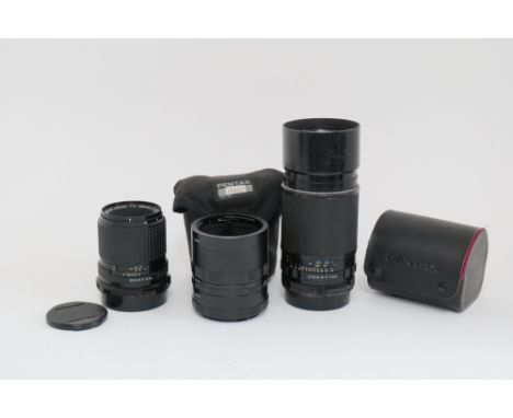 Two Pentax 67 Medium Format Camera Lenses, including SMC Pentax 67 Macro f/4 135mm and Takumar 6x7 f/4 300mm, bodies overall,