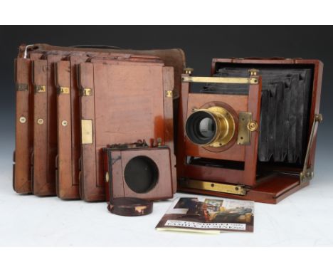 A Thornton Pickard Mahogany &amp; Brass Half Plate Field Camera, model unknown, with A. Franks of Manchester 7x5" Waterhouse 