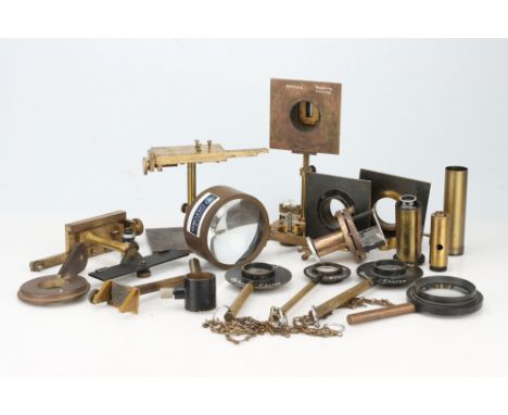 A Large Collection of Scientific Optical Instruments, including parts for optical benches, adjustable stands, lenses in colla