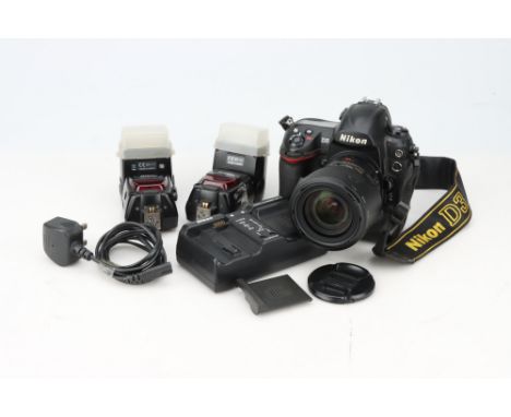 A Nikon D3 Digital SLR Camera, with Nikon AF-S VR ED G f/3.5-5.6 24-120mm lens, body, F, powers up and working, lens, VG, com