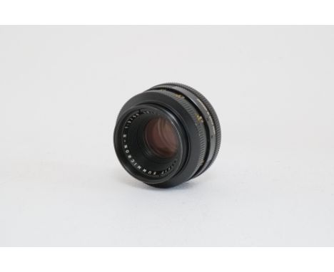 A Leitz Summicron-R f/2 50mm Lens, 3-cam, black, serial no. 2411417, body, G, elements, F-G, some light internal haze and mar