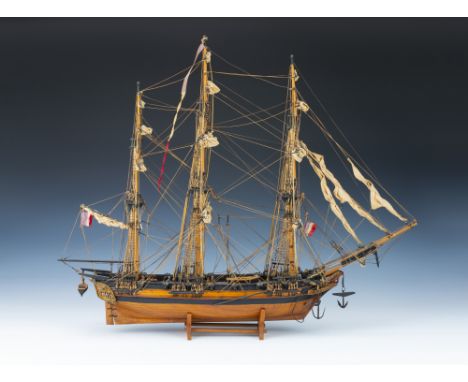 A Model Ship 'The Astrolabe', a detailed wooden model, mid 20th century, hull 55cm, 78cm overall. Notes: The Astrolabe, a 380