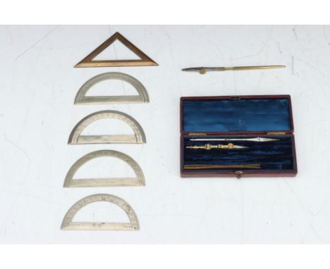 A Small collection of high Quality Drawing/Drafting Instruments, a case with a pen compass, an early steel pen and a crayon h