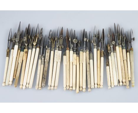 A Quantity of Ivory Drawing Instruments, mostly 19th century, a few early 20th, 30+ drawing pens, a few other items including